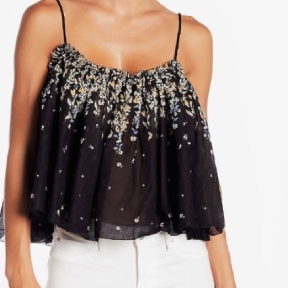 Free People Black Floral Tank Top